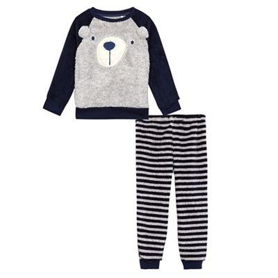 bluezoo Boys' navy bear applique pyjama set